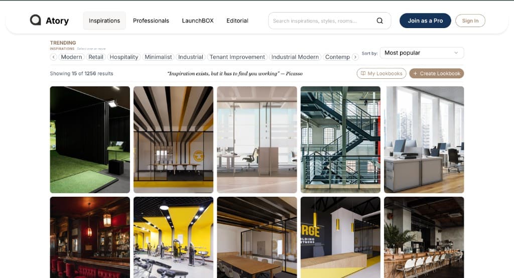 Atory Hub inspirations gallery with commercial interior photos