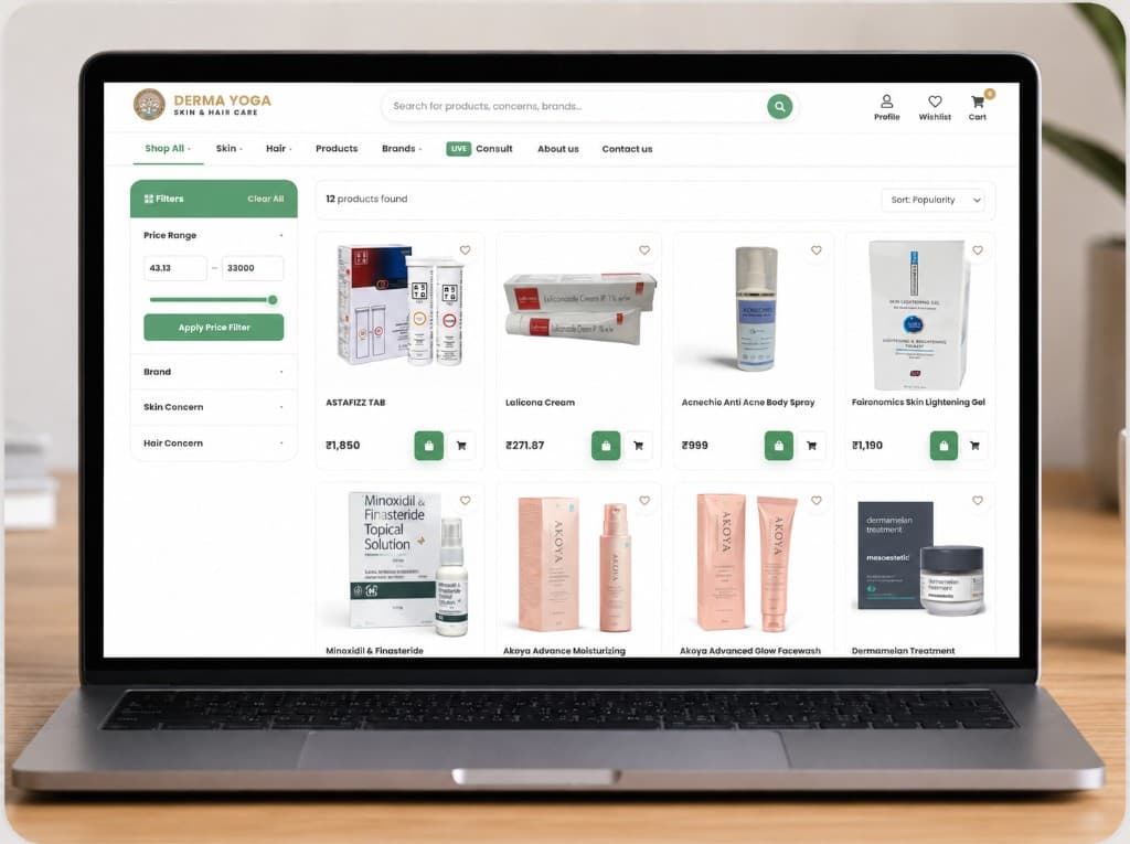 DermaYoga skincare e-commerce website homepage