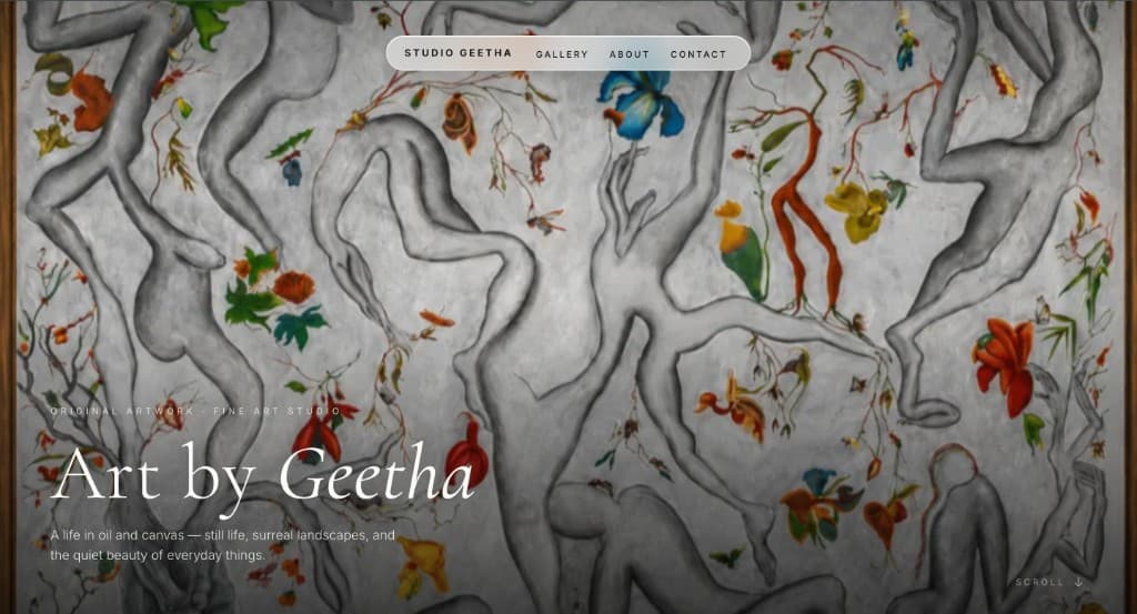 Geetha Studio artist portfolio homepage with original artwork
