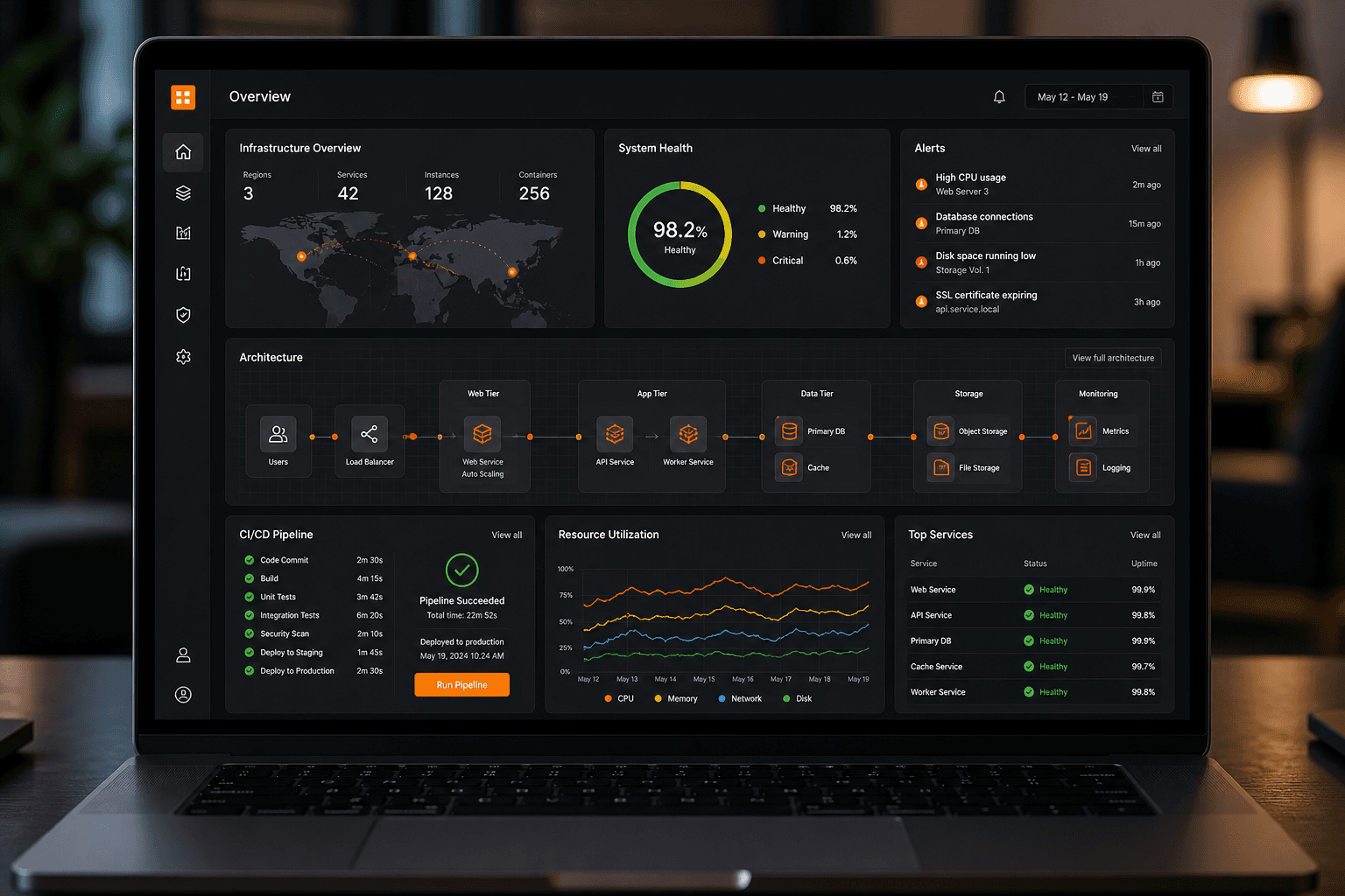 Cloud infrastructure dashboard mockup